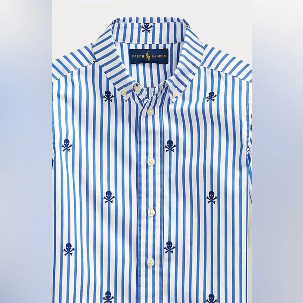 Ralph Lauren Kids White and Blue Striped Button Down Shirt